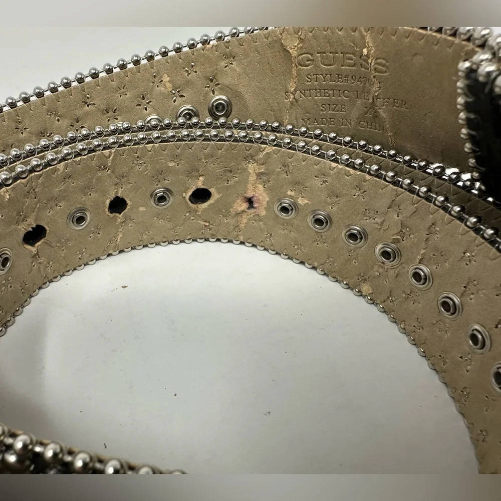 Guess‎ Women’s Western Rhinestone Studded Belt Silver Buckle Black XL - Flaw